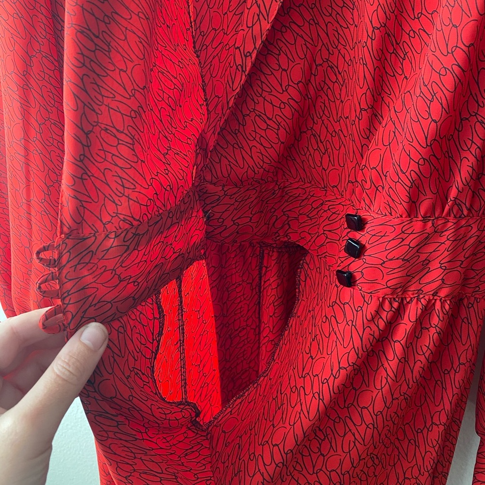 80s Red Doodle Semi-Sheer Cocktail Dress VINTAGE - Picture 8 of 10